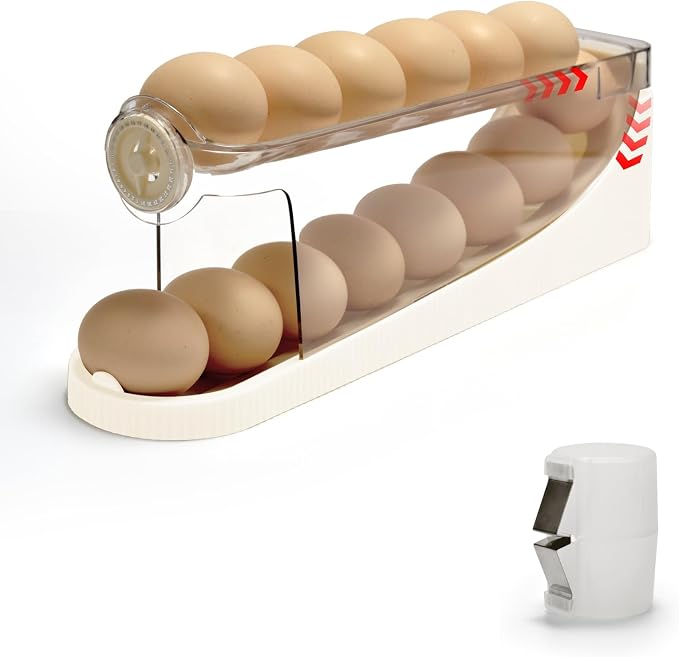 egg holder for fridge-Auto Rolling Fridge Egg Organizer,egg dispenser for refrigerator,Egg preservation rack,Egg Storage Rack for Kitchen,egg container refrigerator (white, 2tier) by Unknown