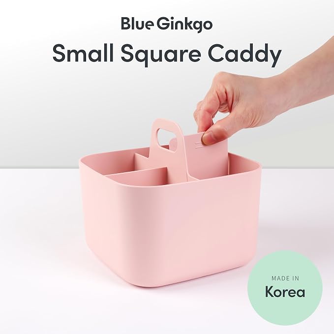 BLUE GINKGO Stackable Organizer Caddy, Square, Pink, Made in Korea | Portable. Adjustable. Home, Office & School Storage. - Image 2