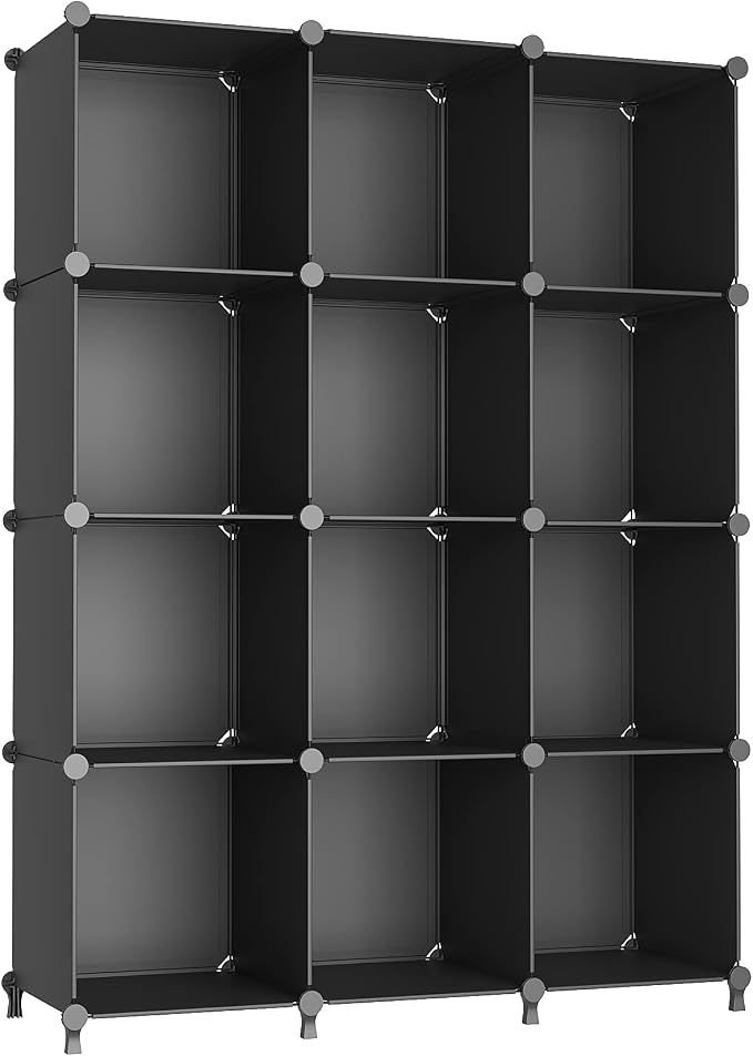 AWTATOS 12 Cube Storage Organizer, Closet Organizer Storage Shelves, Black | Portable Closet, DIY Stackable Storage Cubes Shelve, Plastic Clothes Organizer Shelving for Home, Bedroom by AWTATOS