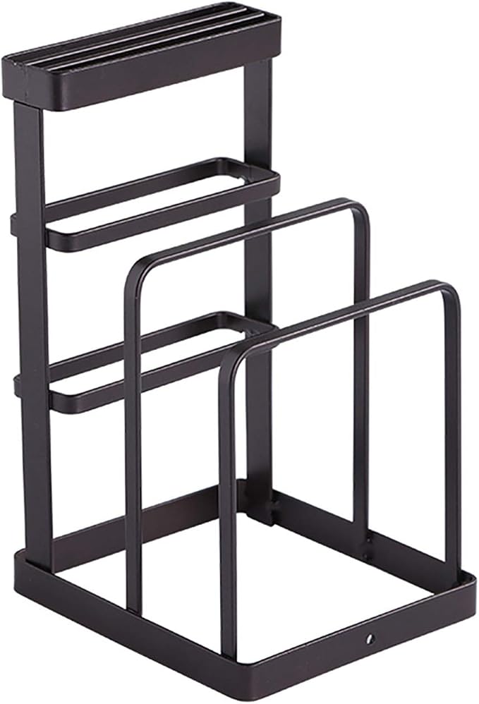 VANRA Metal Steel Cutting Board Holder Knife Block Kitchen Organizer Pantry Bakeware Rack Pan Pot Cover Lid Rack Stand (Bronze) - Image 4