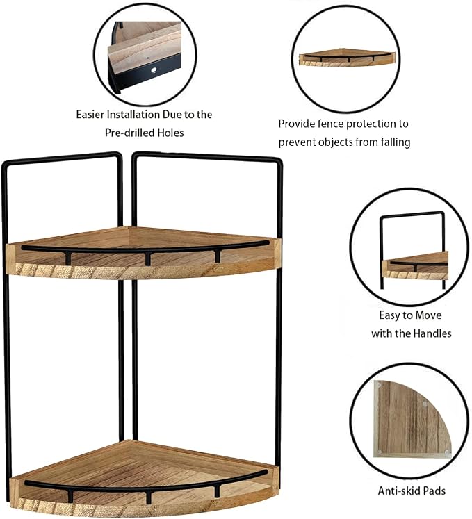 Dorhors Corner Bathroom Counter Organizer,Vanity Countertop Storage Shelf | 2-Tier Rustic Brown Rack Holder for Skincare,Perfume,Makeup,Lotion,Wood Sink Tray Stand for Kitchen,Restroom,Dresser - Image 4