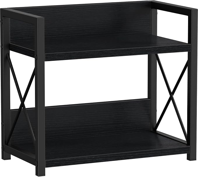 Giikin Kitchen Counter Shelf, 2 Tier Kitchen Spice Rack Organizer for Countertop, Wood Coffee Bar Organizer for Home (Black, S) by Giikin
