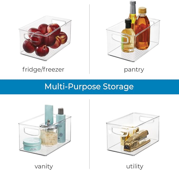 InterDesign iDesign Plastic Fridge and Freezer Organizer Bin with Integrated Handles – 10” x 5” x 6”, Clear (Pack of 4) - Image 5