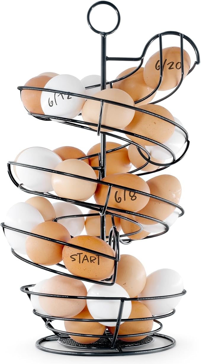 Fresh Egg Holder Countertop, Egg Skelter, Spiral Egg Holder with Storage Basket, Chicken Egg Holder, Large Capacity Egg Storage for Kitchen, Holds Up to 3 Dozen Eggs by ShopSquare