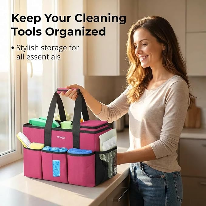 Ytonet Professional Cleaning Caddy Bag, Water Resistant Cleaning Bag | with Cooler Bag, Cleaning Tool Storage for Housekeepers, Professional Housekeeping Supplies for Kitchen, Car Organizer Bag - Image 2