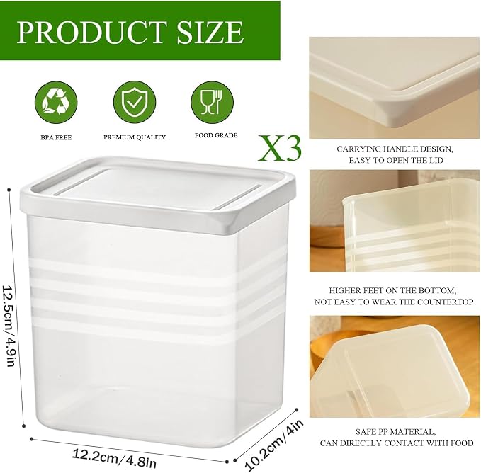 3 Pack Refrigerator Organizer Box with Lid, Plastic Refrigerator Side Door Storage Containers, Space-Saving Organizer Bins for Refrige, Refrige Drawers for Fruit and Vegetable (Clear, S×3) - Image 2