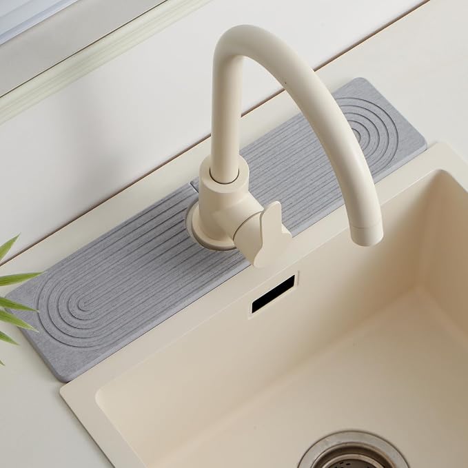 Fast Drying Stone Faucet Mat for Kitchen Sink stone quick dry around faucet | Sink Splash Guard Water Absorbing Stone Tray for Sink, Counter Protector Matt for Kitchen & Bathroom by FATILINHOME