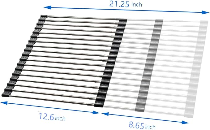 CHIRISEN Expandable Roll Up Dish Drying Rack Large, Foldable Over The Sink Dish Drying Rack, Collapsible Stainless Steel Drainer Over Sink Dish Drying Rack for Kitchen Counter (Black, 21.25''x12.79'') - Image 8