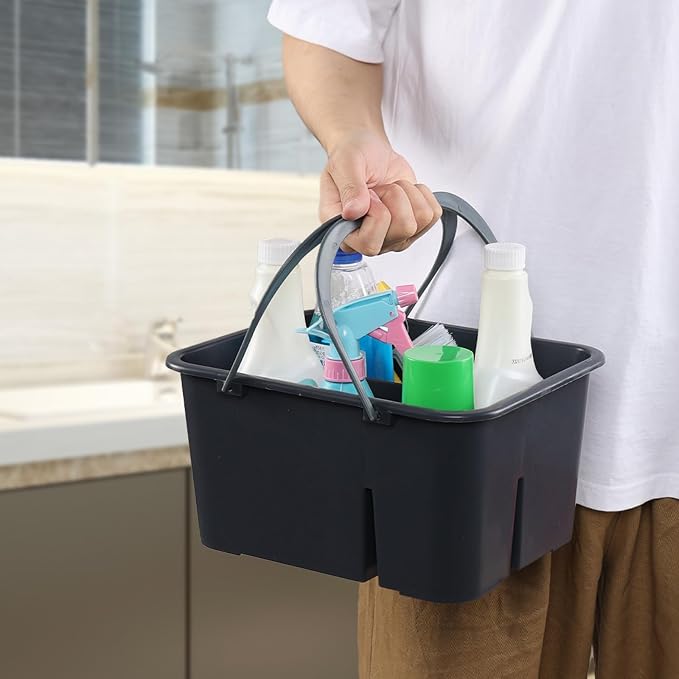 Plastic Portable Cleaning Caddy Organizer Tote with 4 Compartment | Commercial Cleaning Tool Storage Caddy with Handle - Image 2