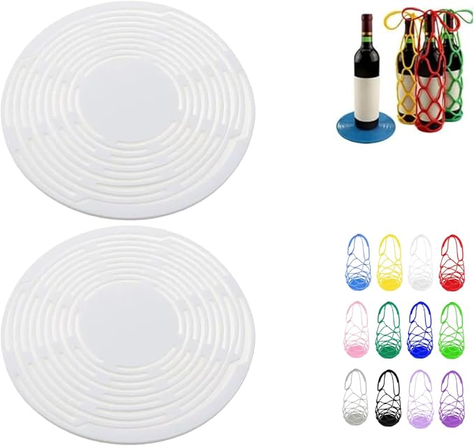 Multi-Use Silicone Storage Bag & Organizer,Multifunctional Mesh Coaster,Silicone Wine Carrier,Reusable, Foldable, Portable Coaster for Wine Bottles, Cans, Cups, Hot Dishes,and Beverages(2pcs White) by Unknown