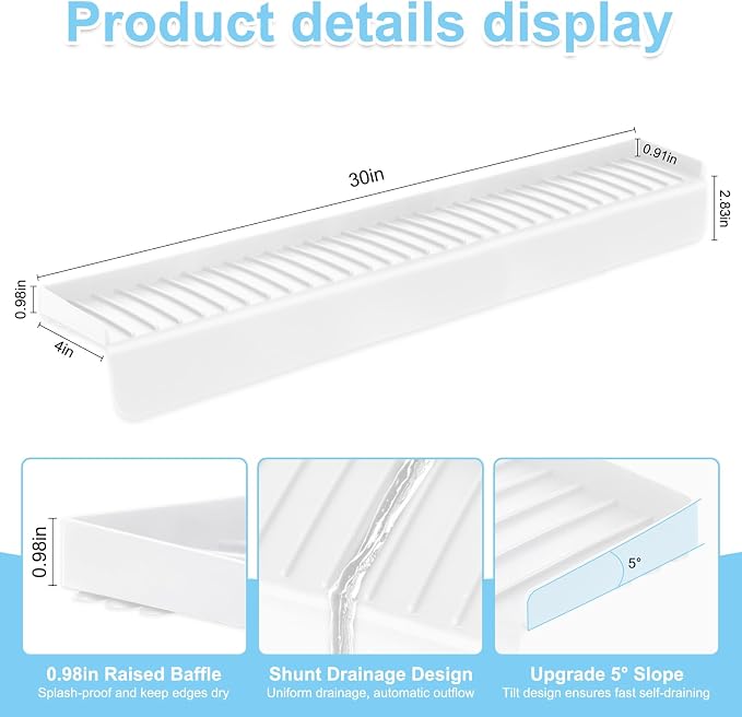 Silicone Faucet Splash Guard 4" x 30", Faucet Water Catcher Mat, Longer Silicone Sink Mat for Kitchen, Bathroom, Laundry Room, Farmhouse for Quartz Kitchen Sink（Transparent White） - Image 2