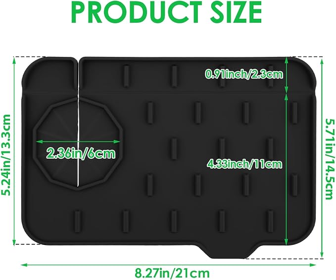 Dimeho Sink Faucet Splash Guard Mat Silicone Soap Dish Pad Faucet Handle Drip Catch Sponge Holder Sink Protector Trays for Bathroom Kitchen Countertop Gadgets Accessories 8.3 x 5.7 Inch(Black) - Image 2