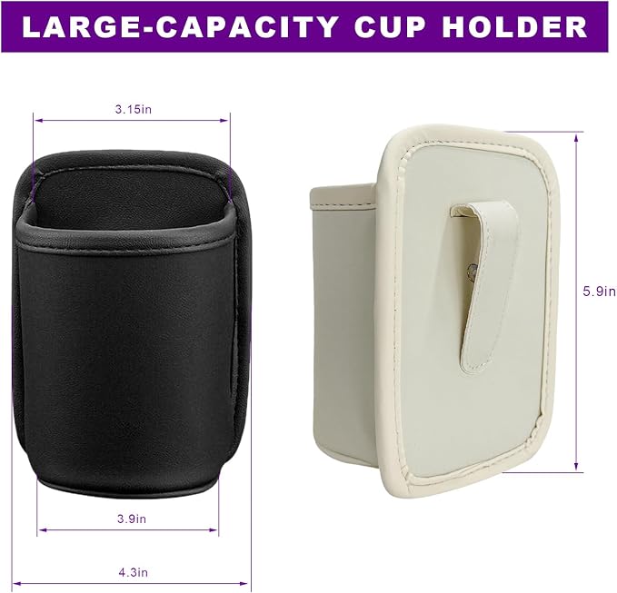 2 PCS Large Car Door Cup Holders, Clip On Beverage Drink Holder Vehicle Door Storage Organizer, Scratch-Resistant Leather Water Bottle Hanging Holder for SUV Sedan Truck (Black+White) - Image 2