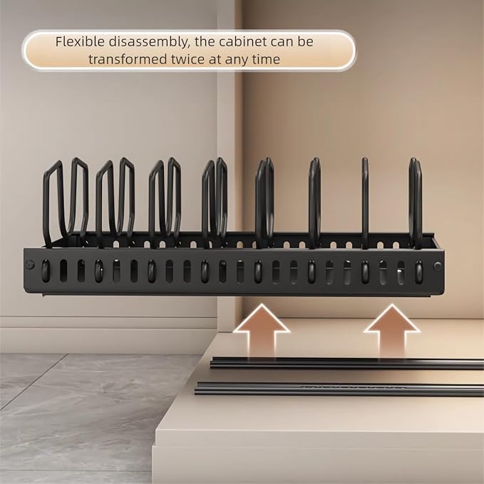 pots and pans organizer under cabinet,pot lid organizers inside cabinet holders for kitchen,Horizontal and vertical pulling modes,cast iron storage (Black Vertical pull-out) - Image 8