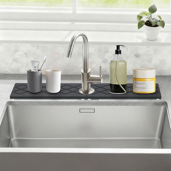 Diatomite Sink Splash Guard, Faucet Mat for Kitchen Sink 30" x 4", Super Absorbent Quick Drying Stone Mat, Faucet Splash Guard for Bathroom Counter, Matte black by NSVNSV
