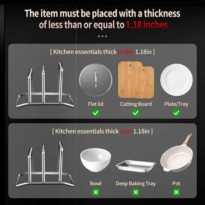 Pot Lid Holder and Cutting Board Organizer, Stainless Steel Kitchen Storage Rack for Lids and Boards, Space-Saving Cooling Rack Organizer for Countertop and Cabinet, Chopping - Image 4