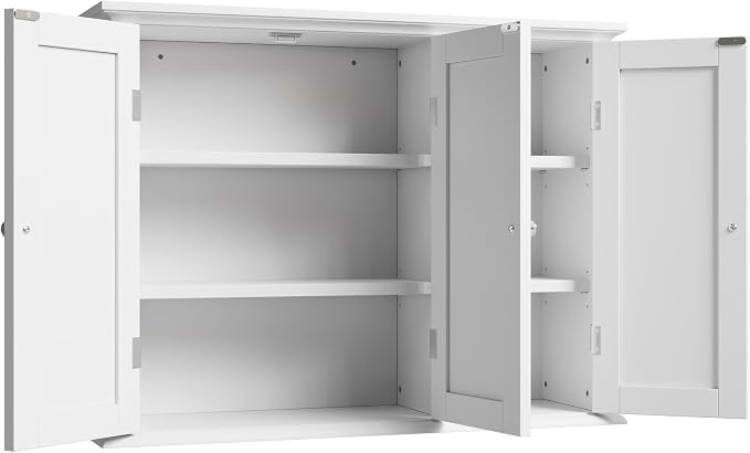ChooChoo Laundry Cabinet with 3 Doors and Adjustable Shelves | 9.06"D x 31.1"W x 24"H, Bathroom Wall Cabinet, Cupboard, White - Image 8