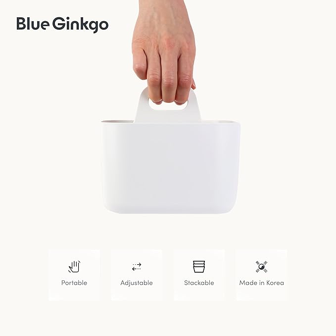 BLUE GINKGO Stackable Organizer Caddy, Square, White, Made in Korea | Portable. Adjustable. Home, Office & School Storage. - Image 5