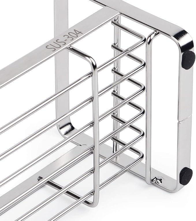 HULISEN Kitchen Sink Sponge Holder, 304 Stainless Steel Kitchen Soap Dispenser Caddy Organizer, Countertop Soap Dish Rack Drainer with Removable Drain Tray, not Including Dispenser and Brush | Removable Drain Tray, Holds Sponges Soap Bottles Brushes, C... - Image 6