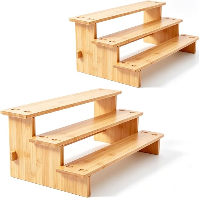 JinDoWin 3 Tiered Spice Rack Organizer for Cabinet,Spice Organization for Cabinet, Seasoning Organizer,Spice Shelf and Spice Organizer for Cabinet,Pantry Organizers and Storage (2 Pack, Small) by JinDoWin