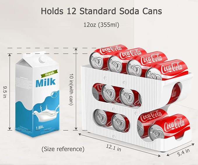 FIFO Soda Can Organizer for Pantry or Fridge, Holds 12 Cans | 1-Pack Automatic Rolling Drink Organizer for Fridge, Space-Saving Pop Can Dispenser/Holder/Storage/Container for Refrigerator - Image 2