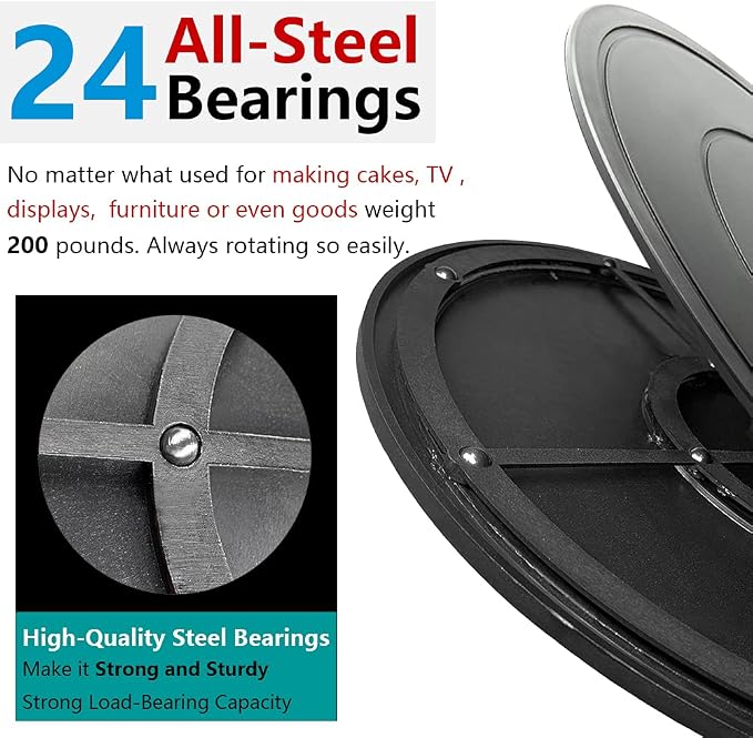 16 Inch Lazy Susan Turntable - Heavy Duty Rotating Swivel Steel Ball Bearings - Flat Base Stand for TV/Computer/Monitor/Arts/Crafts/Bonsai/Statue/Cabinet Organizer (2 Pack/Black) - Image 5