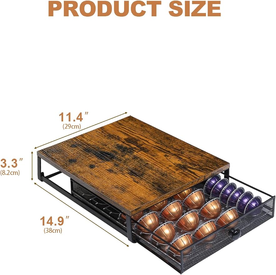 Sedegn Nespresso Vertuo Pod Holder: Pod Organizer for 56 Small/28 Large | Smooth glide drawer for easy access non-slip & tool-free durable fits Vertuo – nespresso pods holder for kitchen office Brown - Image 3