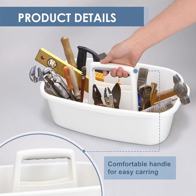 2 Pack Cleaning Supply Caddy with Handle, Portable Shower Caddy Organizer Plastic Basket with Handle, Stackable Tool Storage for Bathroom, Garden, Kitchen, Home Organization, White - Image 3