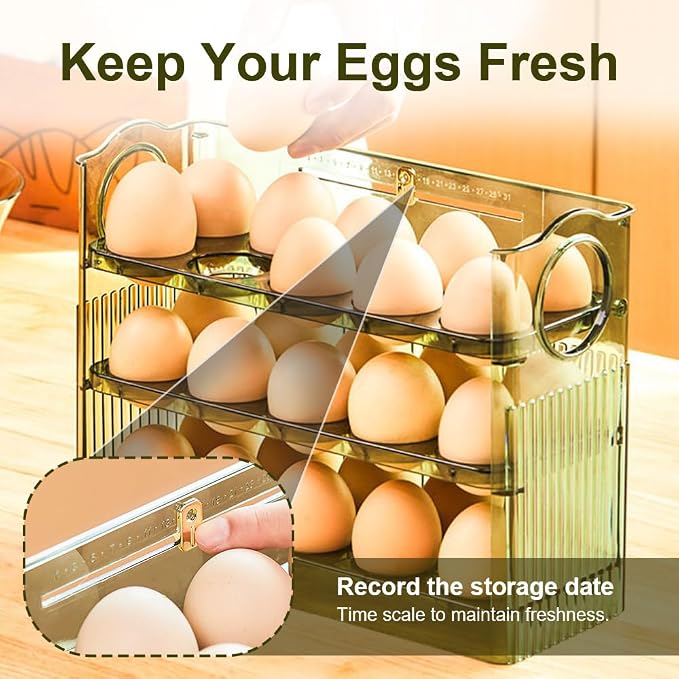 Koja 30-Egg Flip-Up Fridge Organizer - 3-Layer BPA-Free Storage Container - Image 2