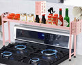 Horynar Stove Top Shelf with Extra Basket and Hooks Pink | Spice Rack Organizer Adjustable 27 to 32 Inches Over the Sink Spice Rack for Countertop (Pink) by Horynar