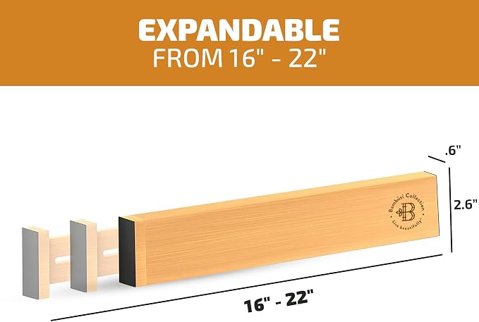 Bambüsi 4-Pack Drawer Divider - 2.6" High, 16" to 22" Adjustable Bamboo Drawer Organizers for Clothes, Expandable Dresser Separators in Bedroom/Bathroom/Kitchen/Office Organization and Storage - Image 3