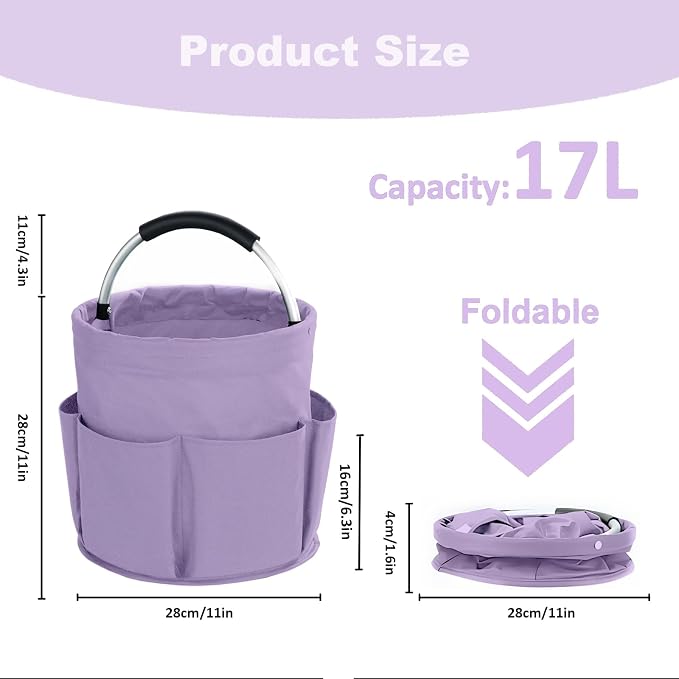 17L Cleaning Caddy with Handle, Cleaning Supplies Organizer, Foldable Storage Basket, Cleaning Supply Caddy, Portable Multi Cleaning Bucket Bag for Home, Garden (Purple) - Image 4