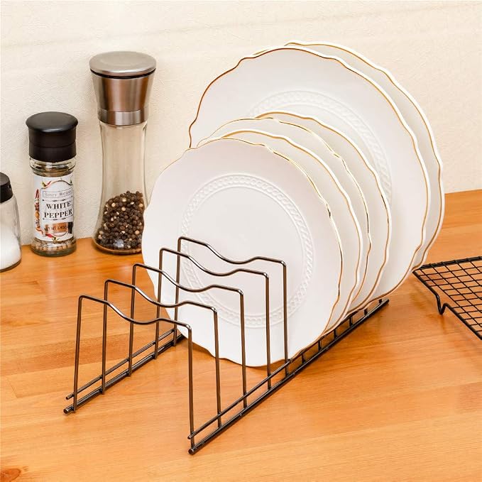 SANNO Pan Pot Lid Holder Organizer, Rack Kitchen Organizer for Plates, Cutting Boards Bakeware, Cooling, Pots & Pans, Serving Trays,Lids Holder Rack,Nickel, 10 Dividers - Image 4