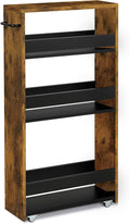 TEAMIX Slim Rolling Storage Cart, Wood 4-Tier Narrow Kitchen/Laundry Cart | 5.5"W Thin Cabinet with Wheels and Handle, Use as Spice Rack Next to Fridge, Laundry Room Organization Between Washer & Dryer by TEAMIX