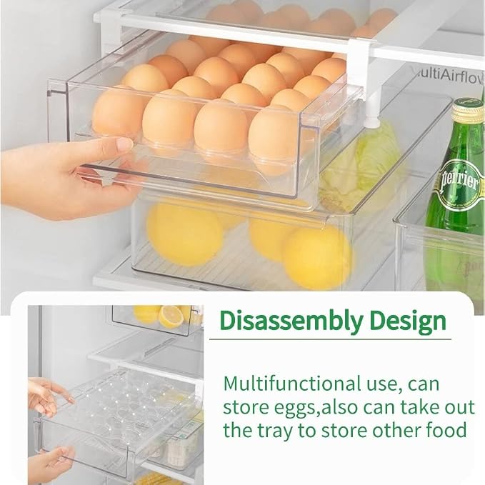Fridge 28 Egg Drawer Pull Out,Clear Egg Holder Tray for Refrigerator With Handle, Refrigerator Organizer Bins Heavy Duty-L With Egg Tray - Image 3