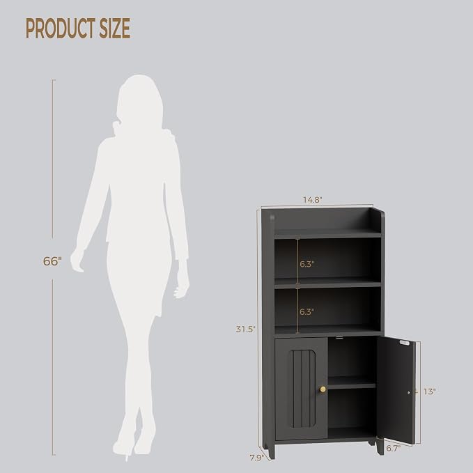 BEWISHOME Bathroom Storage Cabinet,Small Floor Cabinet,Toilet Paper Cabinet | with 2 Doors and Shelves, Bathroom Organizers and Storage for Small Spaces, Black 7.9" D x 14.6" W x 31" H YYG08B - Image 2