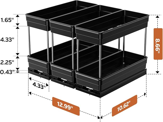Pull Out Spice Rack Organizer for Cabinet, 3 Pack 2 Tier Sliding Spice Rack | Dual Rail, Slide Out Seasoning Organizer for Kitchen Cabinets, No Drill Installation, Space Saving Cabinet Storage Organizer - Image 2