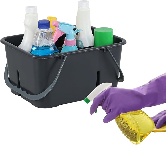 Plastic Portable Cleaning Caddy Organizer Tote with 4 Compartment | Commercial Cleaning Tool Storage Caddy with Handle - Image 8
