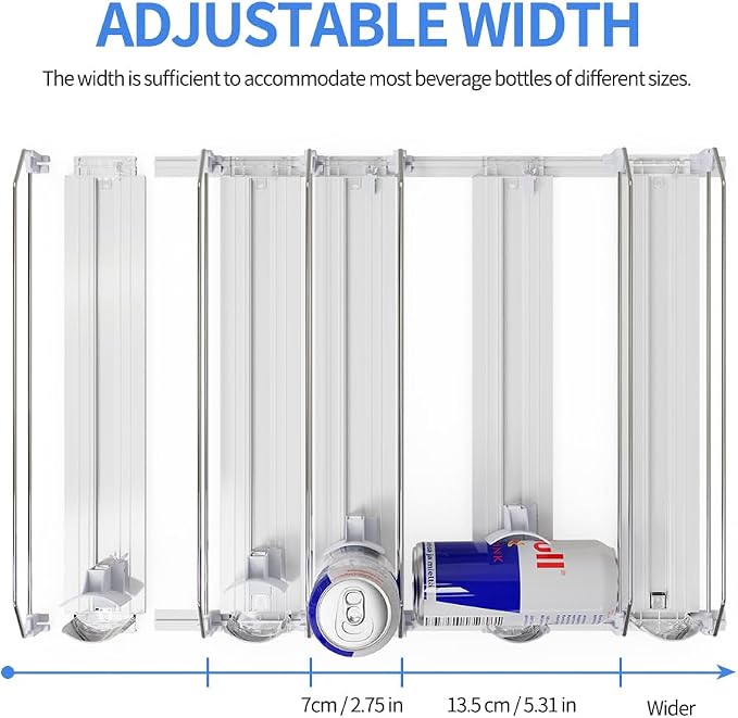 Drink Organizer for Fridge, Self-Pushing Soda Can Organizer for Refrigerator, Refrigerator Organizers and Storage, Automatic Can Dispenser Holds Up to 30 Cans, 6-Row Beverage Rack - Image 5