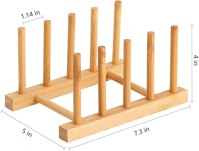 HBlife Bamboo Dish Plate Bowl Cup Book Pot Lid Cutting Board Drying Rack Stand Drainer Storage Holder Organizer Kitchen Cabinet（Keep Dry） - Image 2