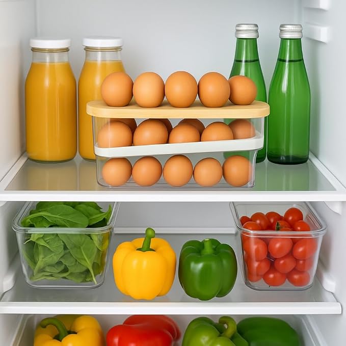 18 Egg Dispenser for Refrigerator - Durable Organizer with Wooden Lid, Space-Saving Storage Bin for Freshness, Kitchen Organization, Easy Access & Stylish Design - Image 8