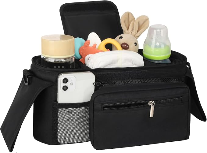 Accmor Universal Stroller Organizer with Insulated Cup Holder Detachable Phone Bag and Shoulder Strap,Stroller Bag Caddy Organizer for Uppababy, Baby Jogger, Britax Strollers - Image 3