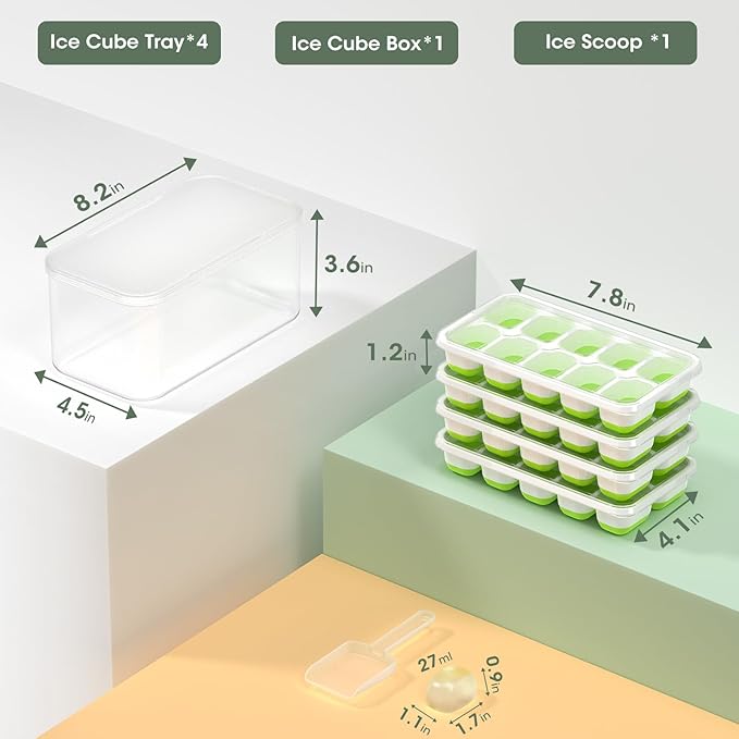 DOQAUS Ice Cube Tray with Lid and Bin,4 Pack Ice Cube Trays for Freezer | Silicone, Stackable. Easy Release Trays with Storage Bin & Scoop. Ideal for Freezer, Kitchen, RV, Cocktail, Coffee. - Image 6