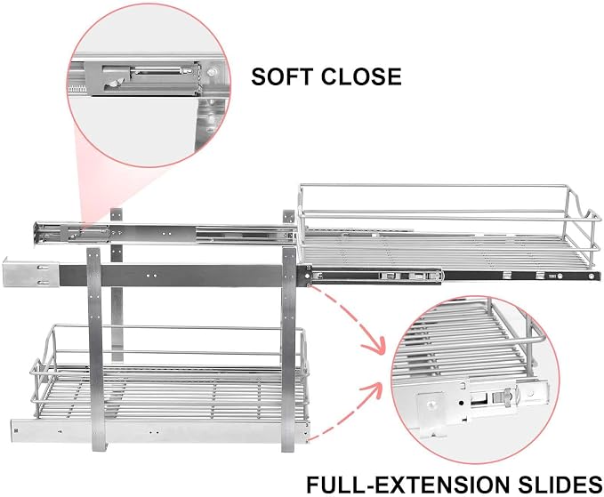 2 Tier Pull Out Cabinet Organizer,(14½"W x 22" D) Soft Close Slide Out Drawer For Kitchen Base Cabinet, Individual Pull Out Shelf, Roll Out Pantry Organization, 22 Inch Deep - Image 6