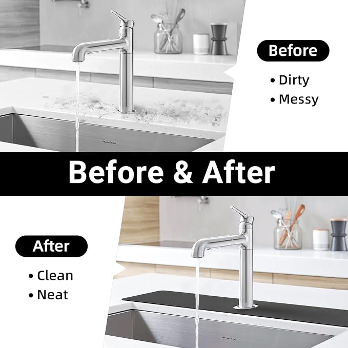 LOPNUR Cuttable Faucet Mat for Kitchen Sink, Extra Long 29 Inch, Dark Grey | Super Absorbent & Fast Dry Diatomite Sink Splash Guard, 0.8-2.4 Inch Adjustable Faucet Hole, Cut to Fit Bathroom & RV Sinks - Image 9