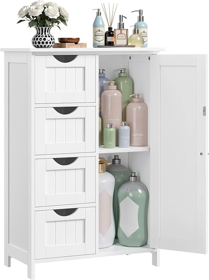 VASAGLE Storage Cabinet with Drawers, Freestanding Floor Cabinet with Door, 11.8 x 21.7 x 32.3 Inches, Adjustable Shelf, for Bathroom, Living Room, Kitchen, Cloud White ULHC041WH01S by Unknown