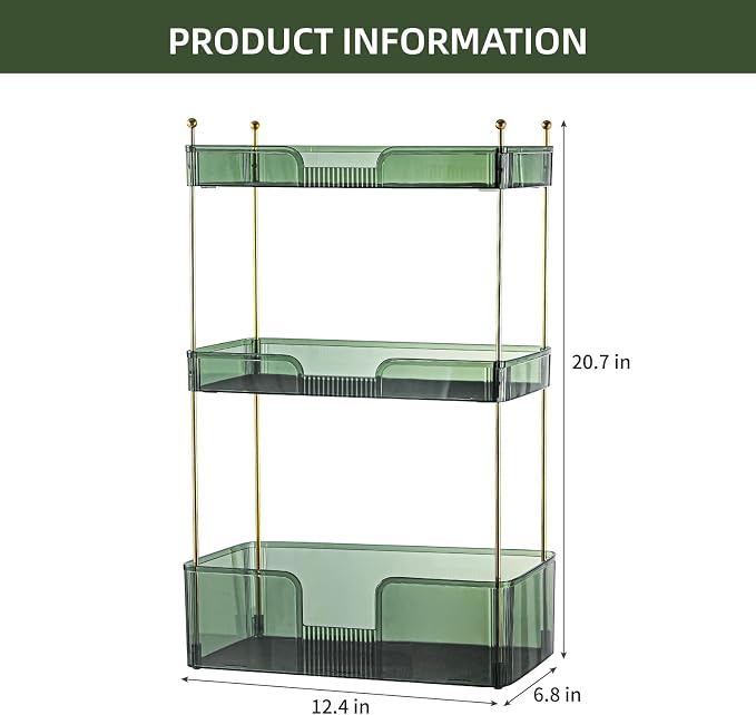 Akinbas 3 Tier Bathroom Organizer Countertop Makeup Perfume Tray Skincare Organizer for Bathroom Dresser Vanity (Green) - Image 3