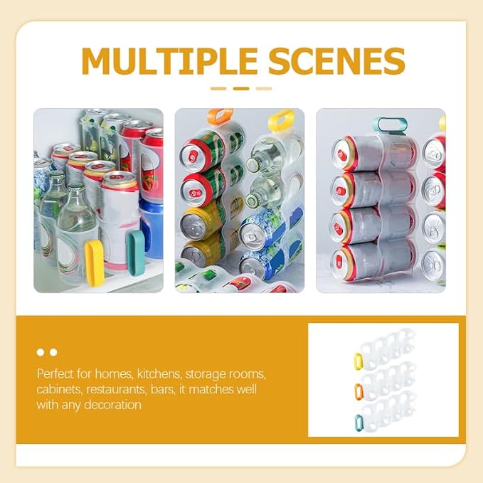 iplusmile 3 Pcs Soda Can Organizer for Refrigerator Side Door Vertical | Portable Plastic Beverage Dispenser Rack with Handle Clear Drink Can Holder for Fridge Pantry Freezer Kitchen 4 Slot - Image 9