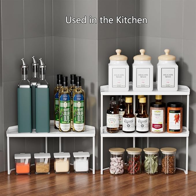 Stackable Metal Kitchen Cabinet Organizer,Kitchen Corner Shelf with Non-Slip Mat,Bathroom Organizer,Storage Shelf for Cabinet/Bathroom/Countertops/Utensils - Image 4