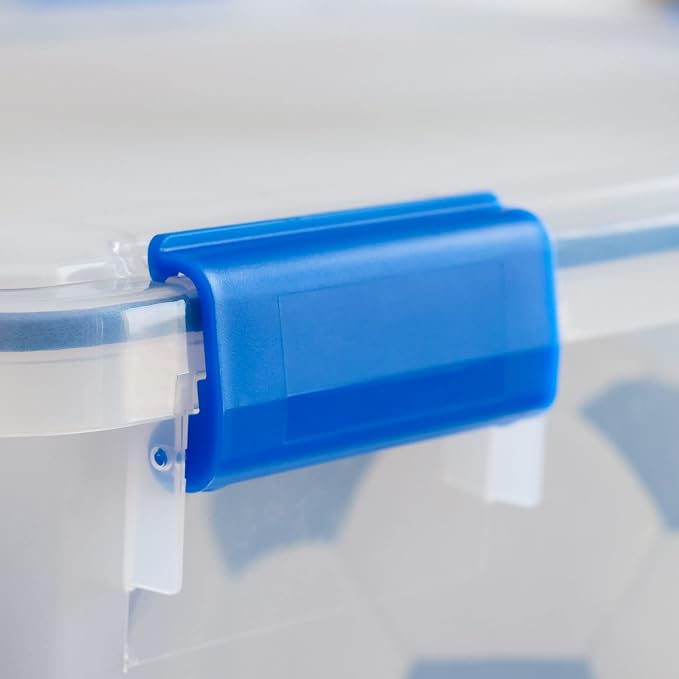IRIS USA 3-Pack 74 Qt Storage Bins with Gasket Lids, Clear/Blue | WeatherPro seal helps protect bulky items for moving, garage, attic and basement storage - Image 5